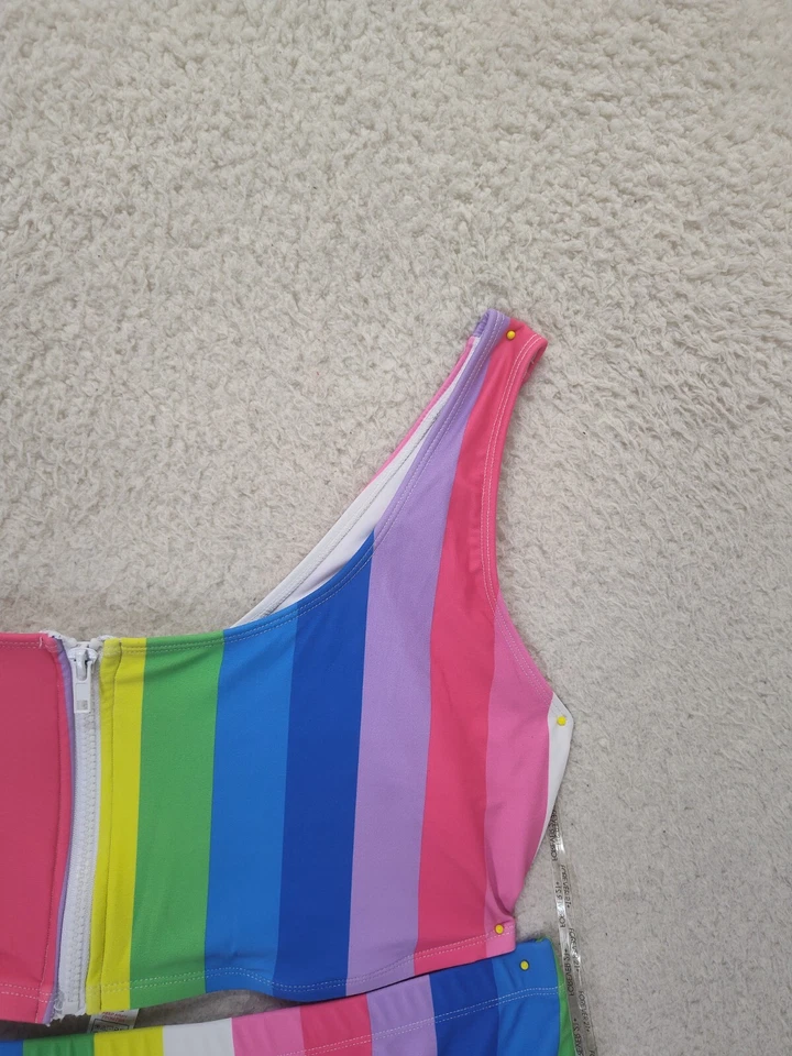 Forever 21+ 女式泳装 3X 彩色条纹聚乙烯混纺两件式泳装 — 第 4/4 张图片