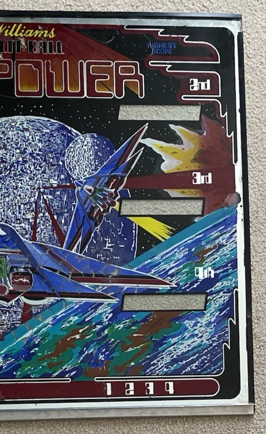 Williams Firepower Pinball Máquina Juego Cristal Trasero 1980 Repuesto Constantine Foto 2 de 4