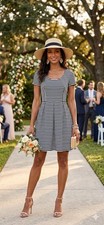 J.Crew Black & White Striped Fit & Flare Mini Dress Sx 2 Preppy Wedding Guest