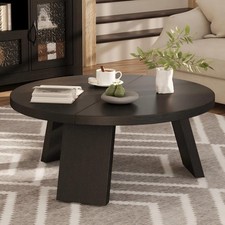 Wooden Round Coffee Table, Rustic Wooden Grain Center Table for Living Room