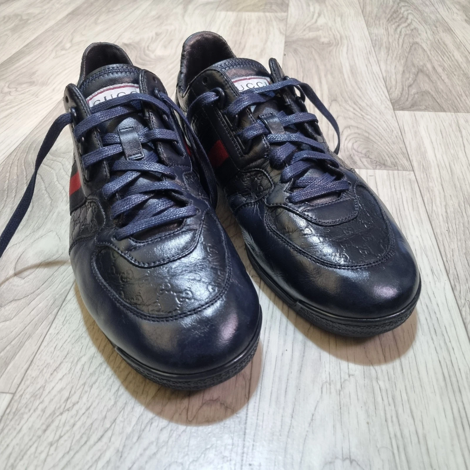 Chaussures Gucci Micro Guccissima bleu marine toile baskets basses Gucci taille 10 us