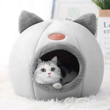 Cat Head Shape Cute and Comfortable Warm Cat House Safe Sleep Cave Non-Slip Semi