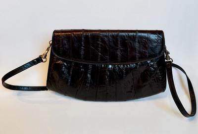 Vintage Genuine Eel Skin Oxblood Burgundy Crossbody Purse Made in Korea