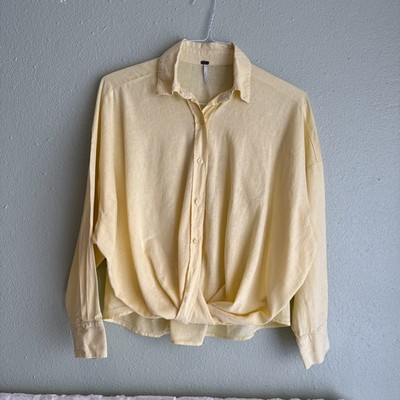 Young Fabulous & Broke Linen Blend Yellow Twist Front Shirt Size XS