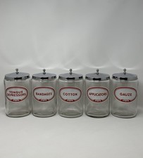 Vintage Glasco Medical Jar Set 5 Cotton Gauze Bandages Applicators