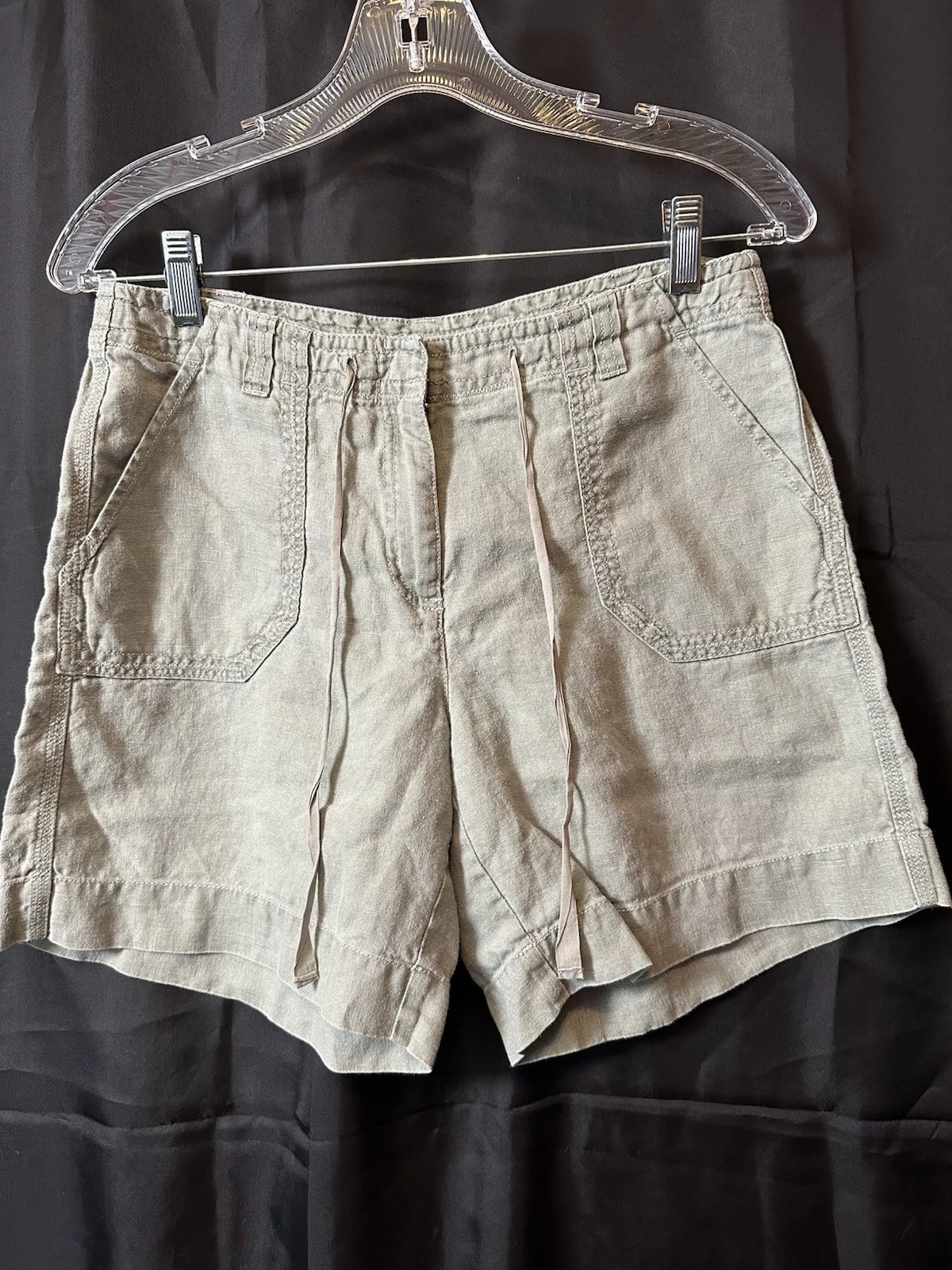 J.Jill Olive 100% Linen Shorts Sz 4 Familiar Fit At Waist Beach Casual Natural