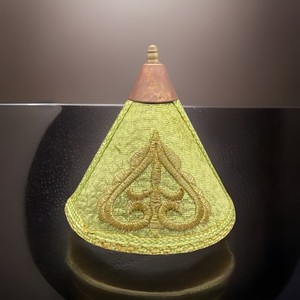 Vintage Moroccan Brass Metal Serving Dish Dome Green Velvet Embroidery