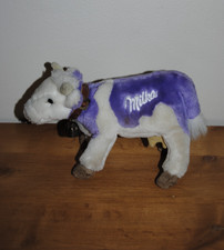 Peluche Doudou Vache MILKA Blanc Mauve Cloche clochette 20 Cm TBE