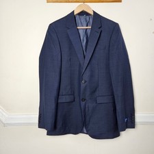 M&S Autograph Pure New Wool Suit Jacket 38L Tailored Fit Blue Textured Wedding