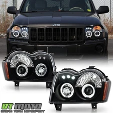 Blk 2005-2007 Jeep Grand Cherokee LED Dual Halo Projector Headlights Left+Right