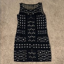Black and Silver Gray Sheath Mini Dress Sleeveless Scoop Neck Small