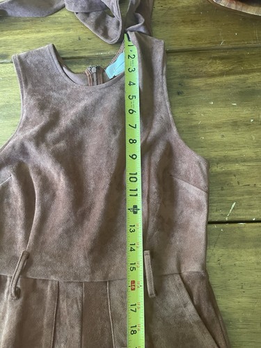 By Anthropologie Brown Faux Suede Belted Cropped Jumpsuit Sz XS - Picture 9 of 11