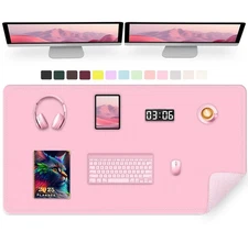 Fairy Tale Pink PU Leather Desk Pad 47.2 x 23.6 inch Non-Slip Writing Mat