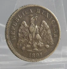 Mexico 1891 Go R GoR .9027 Fine Silver 10 Centavos Coin KM 403.5 C3314