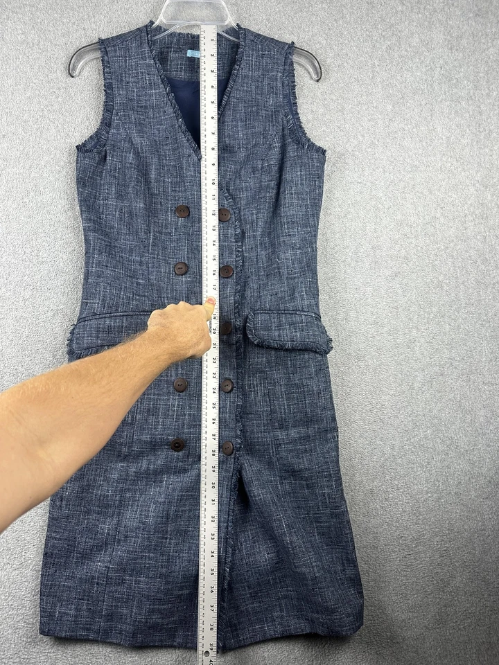 Vestido feminino J McLaughlin pequeno azul tweed sem mangas peito duplo carreira - Imagem 4 de 4