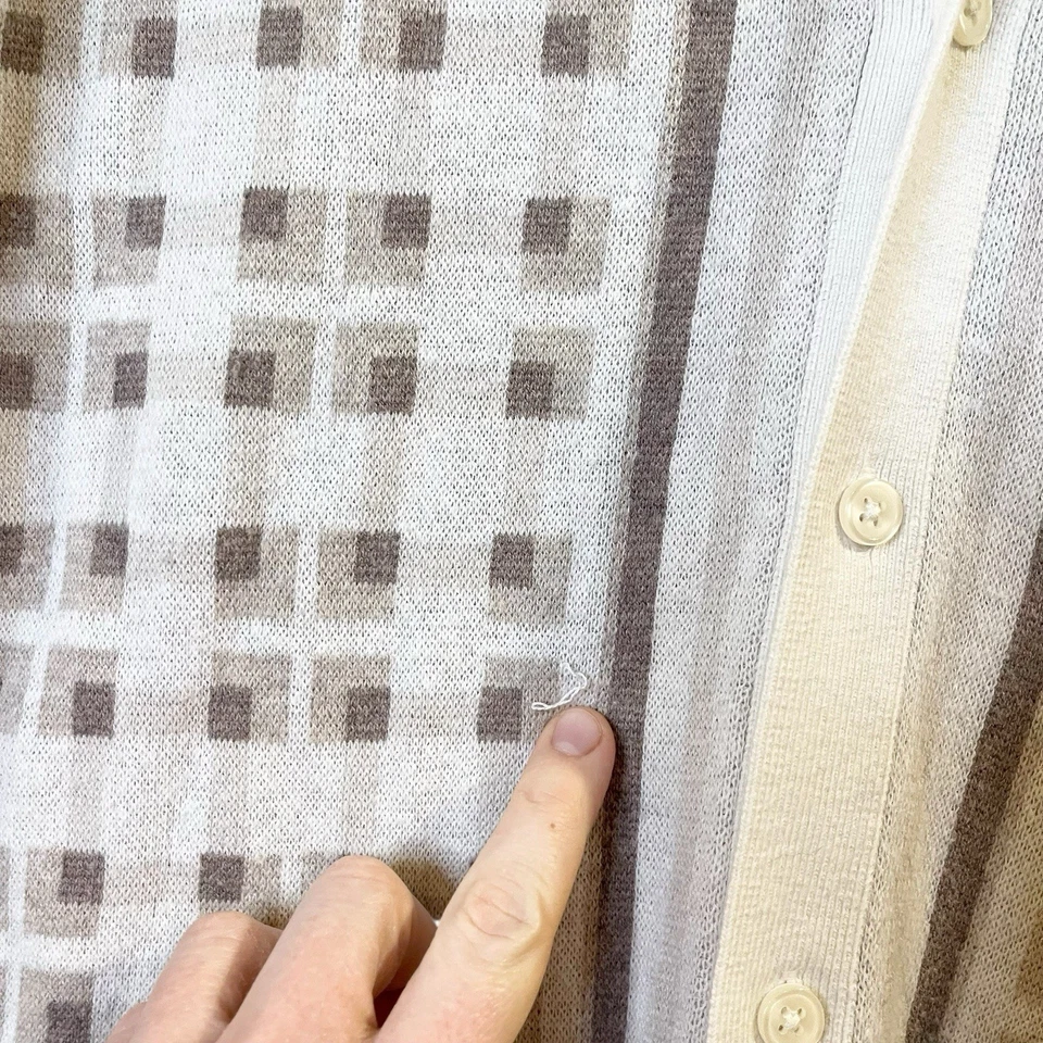 Abercrombie & Fitch Cream Border Stripe Button Sweater Polo Knit Collared Top L - Image 4 of 4