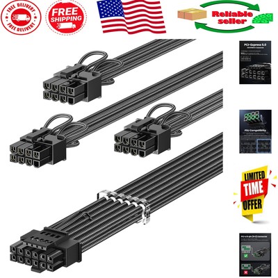 Elegant 70cm 600W PCIe 5.0 GPU Power Cable for RTX 30/40/50 Series, Black