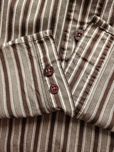 BKE Contour Camicia elegante uomo marrone a righe con bottoni manica lunga, XXL - Foto 5 di 7