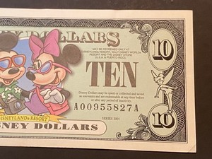 2001 A00955827A Mickey Mouse & Minnie Mouse Disney Dollar $10 Ten Lot B