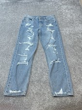 H M Denim Jeans Boyfriend Low Waist Distressed Button Fly Denim 6