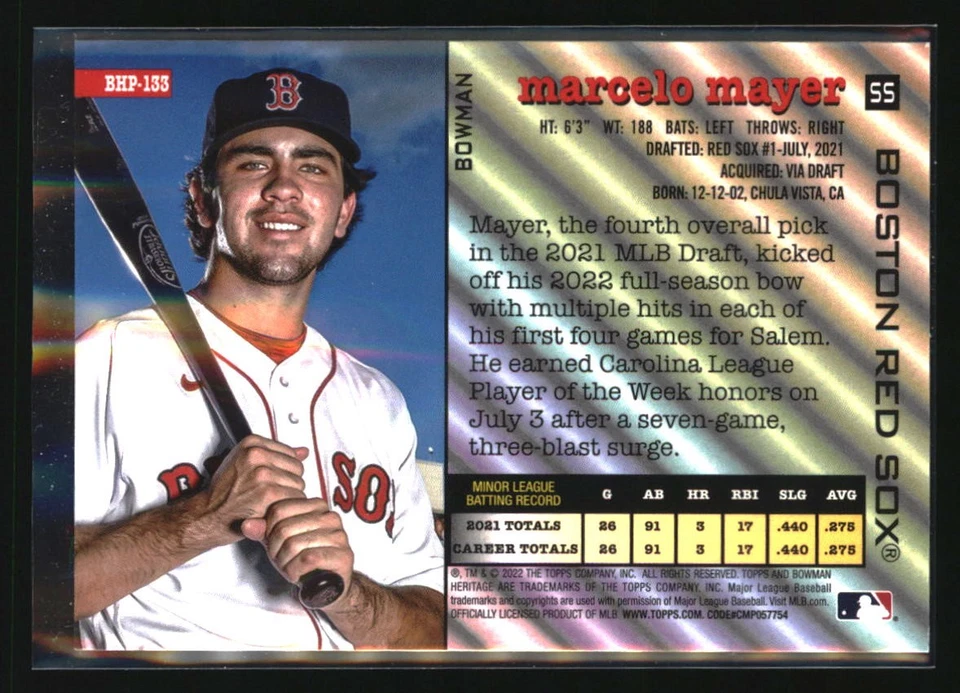 2022 Bowman Heritage #BHP-133 Marcelo Mayer Prospects - Image 2 of 2