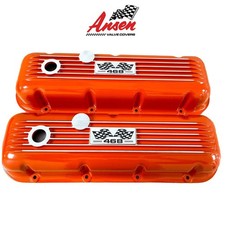 Big Block Chevy 468 Flag Logo Valve Covers Classic Finned Orange - Ansen Usa