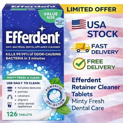 NEW Efferdent Retainer & Denture Cleaner Tablets Minty and Fresh Clean 126 Count