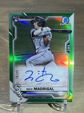 2021 Bowman Chrome Nick Madrigal RC Green Refractor Rookie Auto On Card #/99. rookie card picture