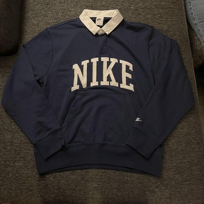 Nike Rugby Polo Shirt Mens Medium Blue Long Sleeve NIKE Logo