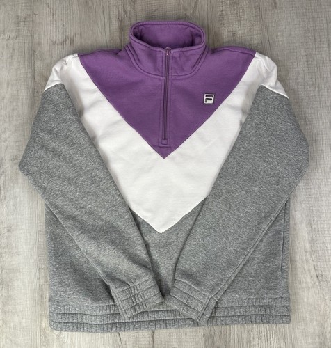 Fila Sweatshirt Purple Chevron Vintage Style Mock Neck 1/4 Zip Women’s Size XL - Picture 6 of 19