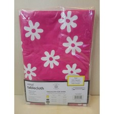 Sultans Linens Vinyl Tablecloth 52x52 Square Pink White Daisy Floral Table Cover