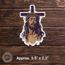 Jesus On Cross Sticker 3.5" x 2.2" Bible Cross Laptop Mug