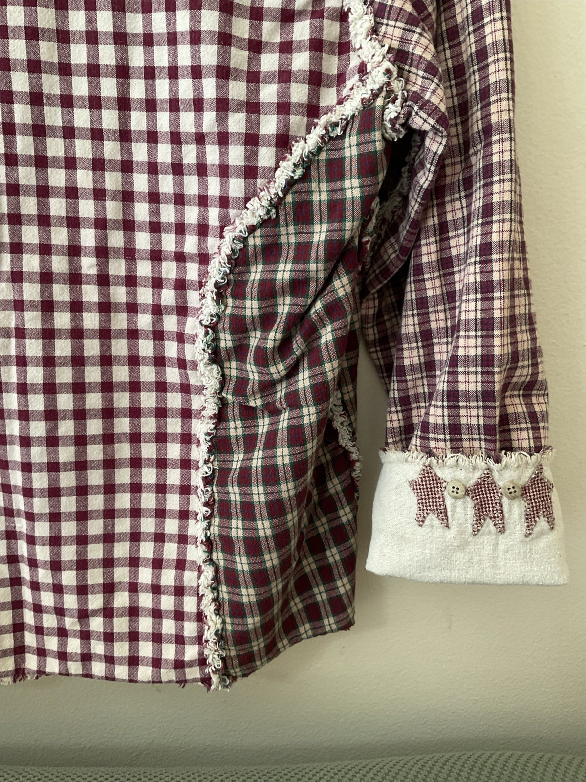 Handmade Patchwork Jacket/ White Gingham & Plaid … - image 4