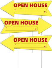 Open House Yellow Arrow Yard Signs with Stakes-16 X 5 in Double Sided, Open Hous