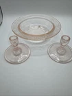 Vintage Mosser Jennifer Miniature Set #6 Pink Glass Bowl + Candles Sticks