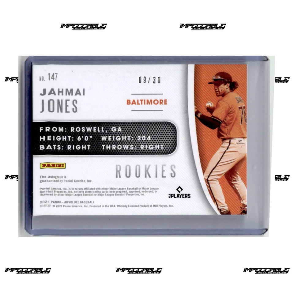 2021 Panini Absolute - Blue Baseball #147 Jahmai Jones Rookie Patch Auto /30 RPA - Image 2 of 2