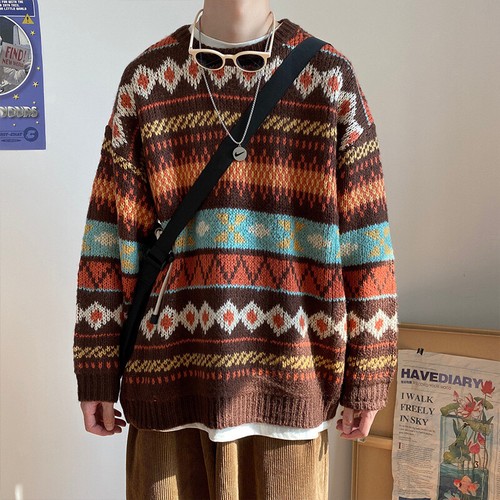 Japanischer Stil Herren Thermo Strick Pullover Pulli Sweater Oberteil Harajuku Studenten - Bild 6 von 11
