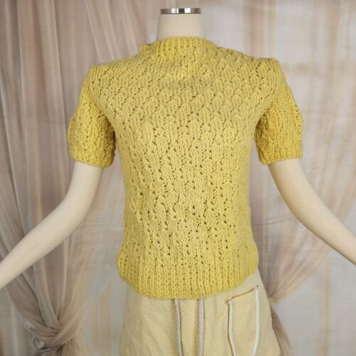 Vintage 1960's Sweater Crochet Handmade Yellow Short sleeves Boat Neck 60s