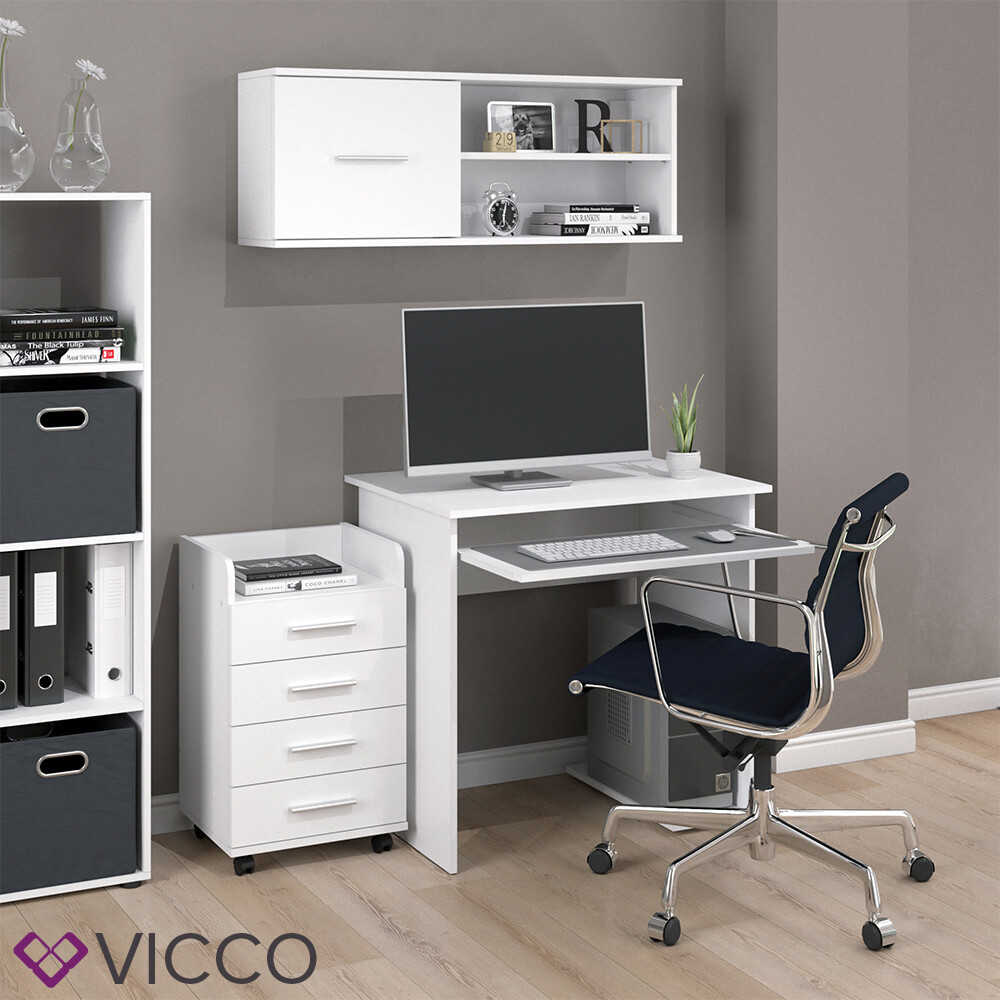 Bureau informatique table de travail blanche Vicco Nick meuble d'ordinateur compact 100cm