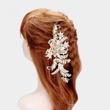 Long Crystal Rhinestone Hair Comb Wedding Bridal Cocktail Leaf Flower Pearl Pin