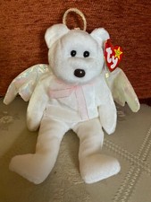 Retired TY HALO the Angel Bear Beanie Baby Very Rare w/ Brown Nose & Errors 1998