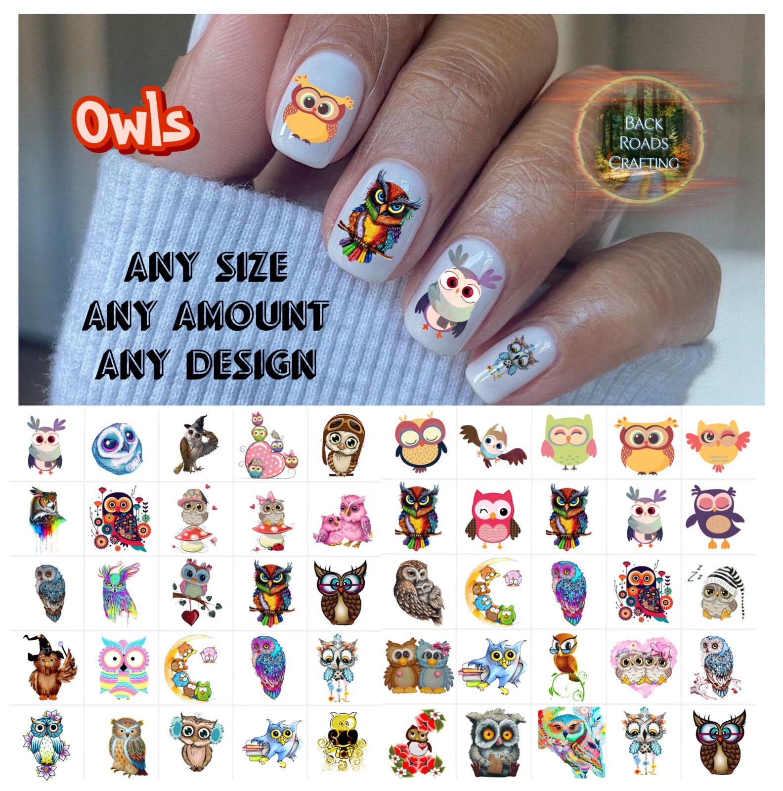 Owls Waterslide Nail Decals Set Of 50  Instructions & Bonus