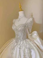 Square Collar Satin Wedding Dress Plus Size Custom Lace Up Bridal Ball Gown