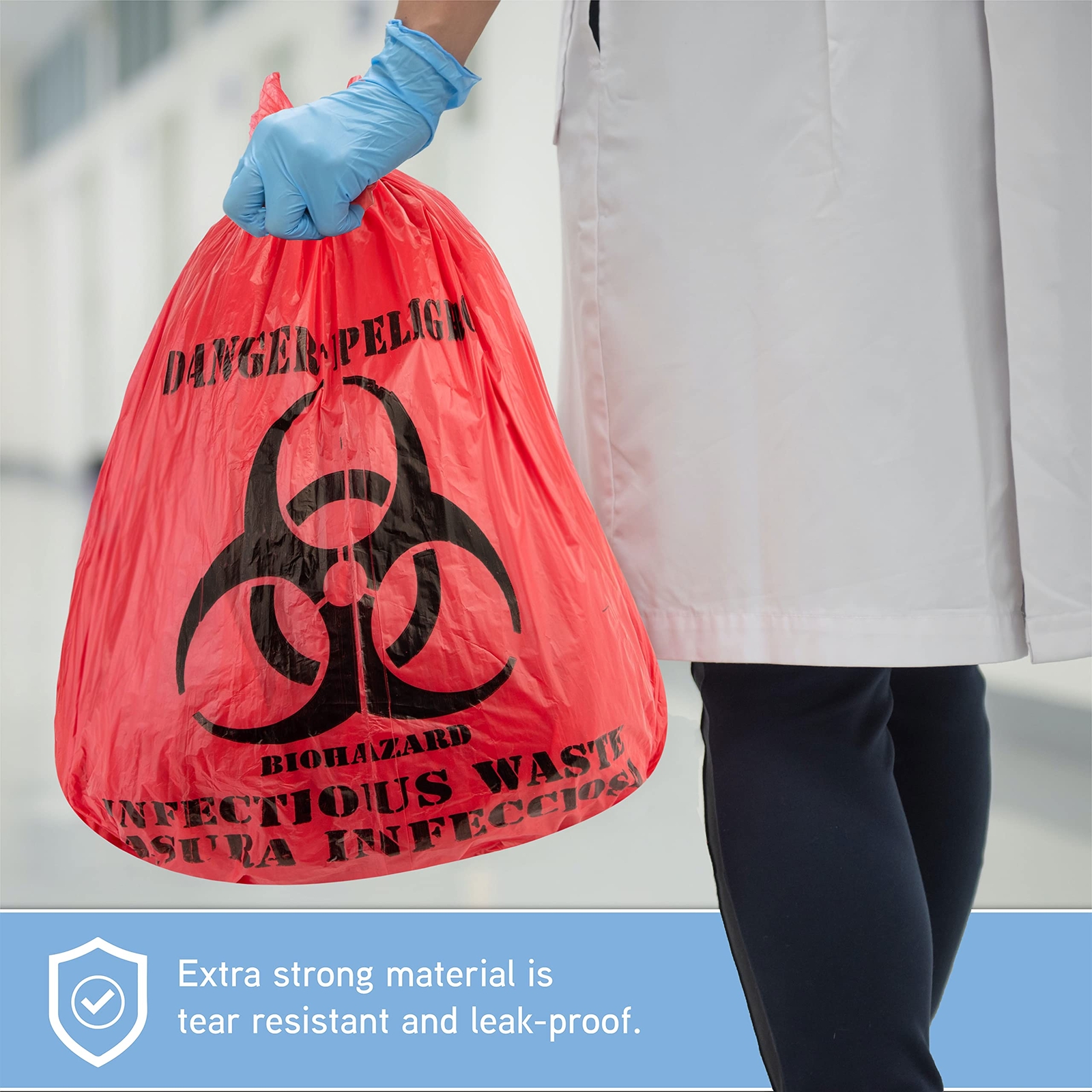 Biohazard Waste Bags 100-Pack 10-Gallon Red Medical Grade for Safe Disposal