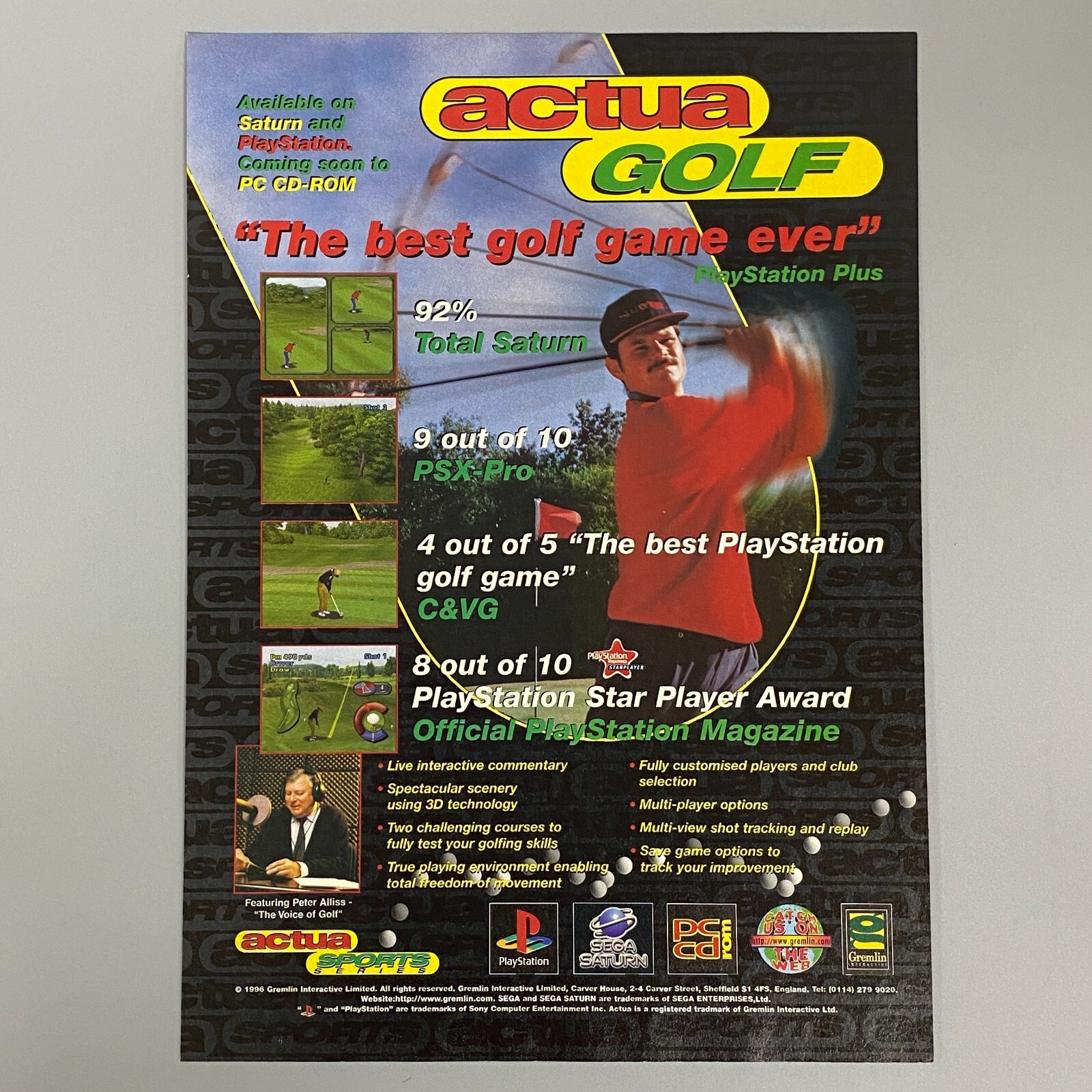 Actua Golf Sega Saturn Sony Playstation Jeu Vidéo 1996 Vintage Retro Publicité