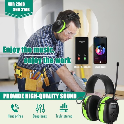 Green Bluetooth Headphones with AM/FM Radio - Ideal for Mowing & Landscaping - Picture 5 of 10