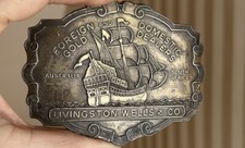 Vtg Livingston Wells  Co. Foreign Gold Domestic Dealers Belt Buckle Pirate Ship