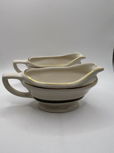 Shenango China Greek Key Gravy Boat Butter Boat Restaurant Ware 2 Pieces Vintage - Picture 2 of 7