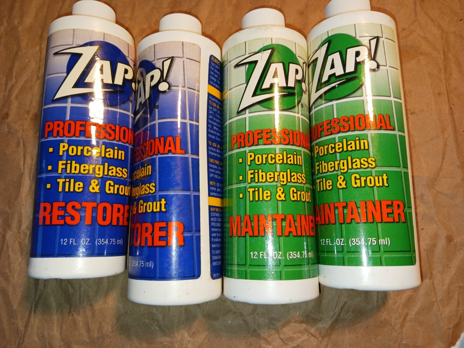 4 New ZAP! Professional Tile Grout Cleaner Restorer Maintainer Bottles