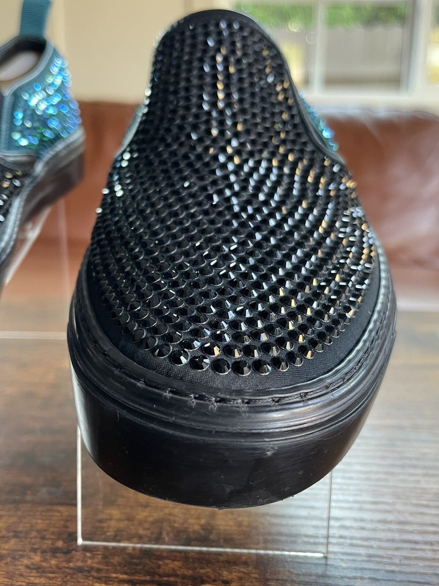 GUCCI Crystal Satin Slip-On Sneaker 368512 Black/Teal Men GUCCI Crystal Satin Slip-On Sneaker 368512 Black/Teal Men